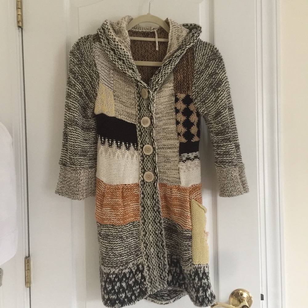 Free People Sweater Coat in Multicolor Patchwork